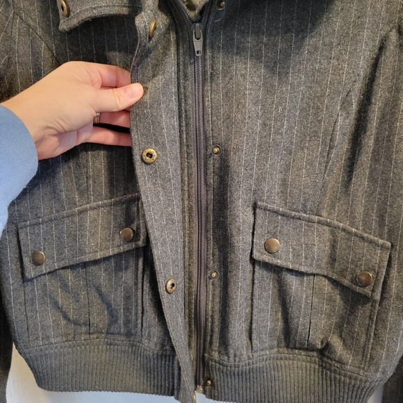 Converse One Star Gray White Pinstripe Wool Bomber Style Coat - Picture 4 of 9